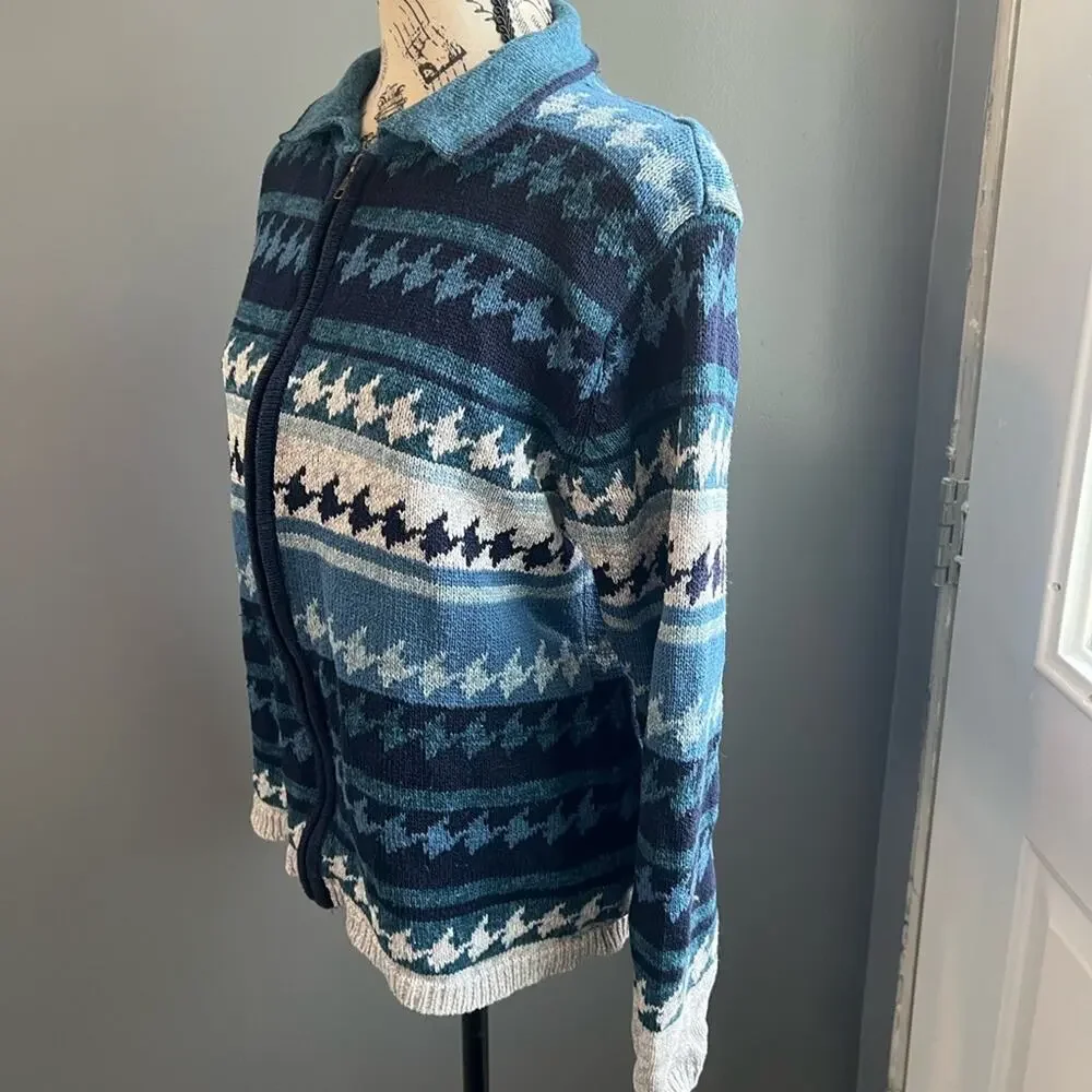 Vintage Erika & Co blue white and black striped patterned collared zip up jacket - Picture 8 of 9